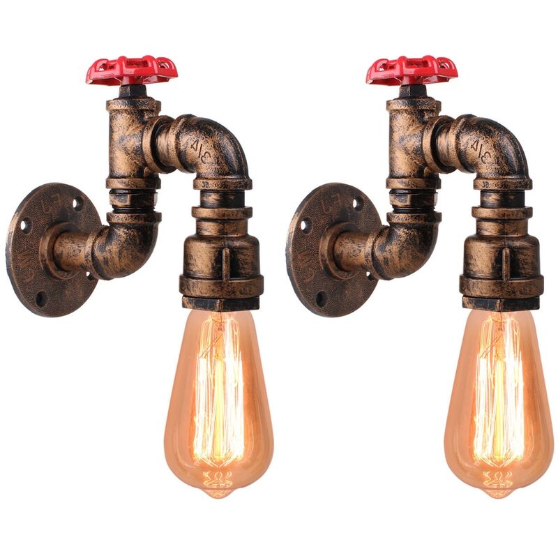 

Wottes - 2 pcs luz pared creativo vintage tubería agua,E27 aplique de pared industrial retro metal iluminación sala cocina dormitorio - Óxido - Óxido