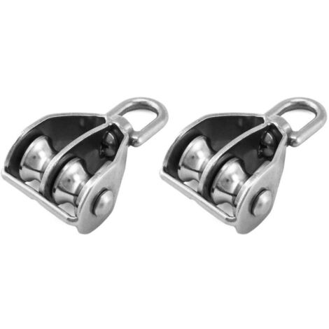2PCS M15 Bloc de Poulie Double en Acier Inoxydable 304, Pivotant Double Poulie de Levage