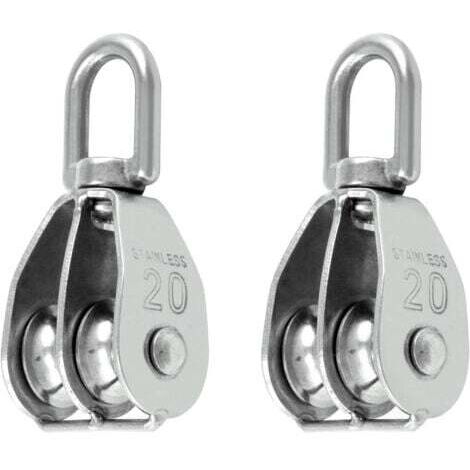 2PCS M20 Bloc de Poulie Double en Acier Inoxydable 304, Pivotant Double Poulie de Levage
