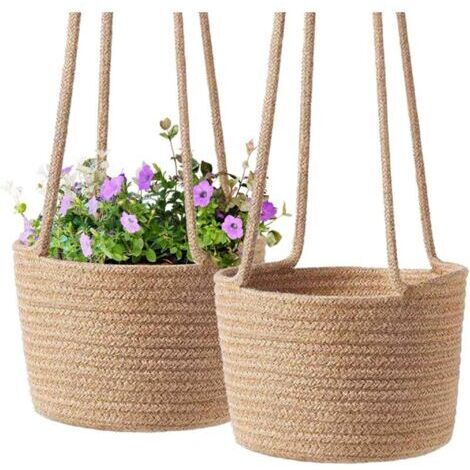 2pcs Macramé Pot Suspendu, Panier De Fleurs en Macramé Corde De Coton Suspendus Panier Pot De Fleur Plant Hangers Plante Porte Pot Décoration pour Pot De Fleurs Fait à La Main