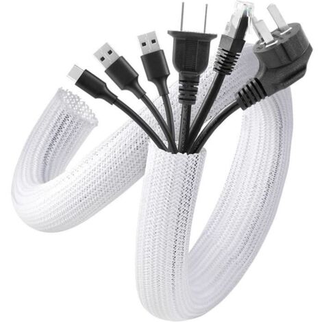 2PCS Manchon de Câble Gaine 1.5 Mètre, Cache Câble de Protection Souple en Pet Diamètre 19-29mm, Blanc