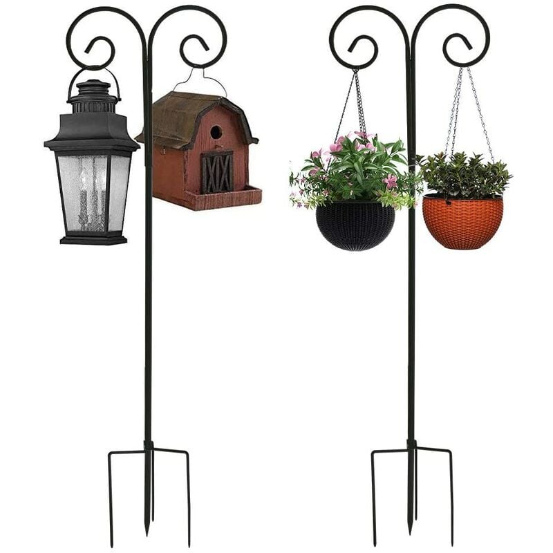 2PCS Mangeoire Oiseaux Exterieur sur Pied Station d'alimentation pour Oiseau 140-241cm Métal Crochets de Jardin pour Lanterne