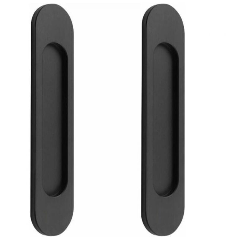 2Pcs Matte Black Aluminum Alloy Self-Adhesive Oval Sliding Door Handles No Drilling for Sliding Doors and Windows Cabinets (148cm).