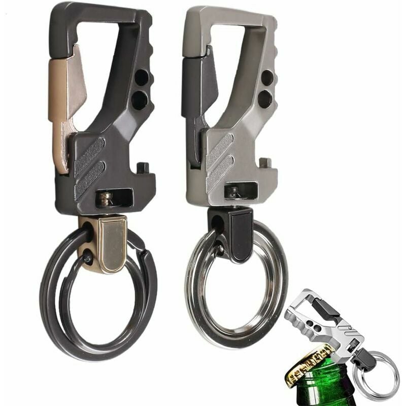 2pcs Men Car Keychain Carabiner Key Ring Bottle Opener Metal Keychain Bottle Opener Black and Silver