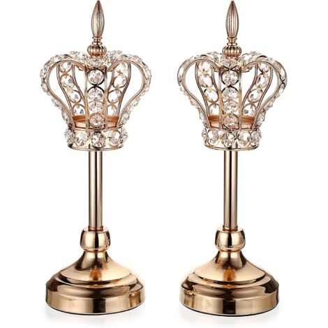 2pcs Metal Candlestick Candle Holder Crown Candle Holder Decoration for Home, Wedding (Gold)