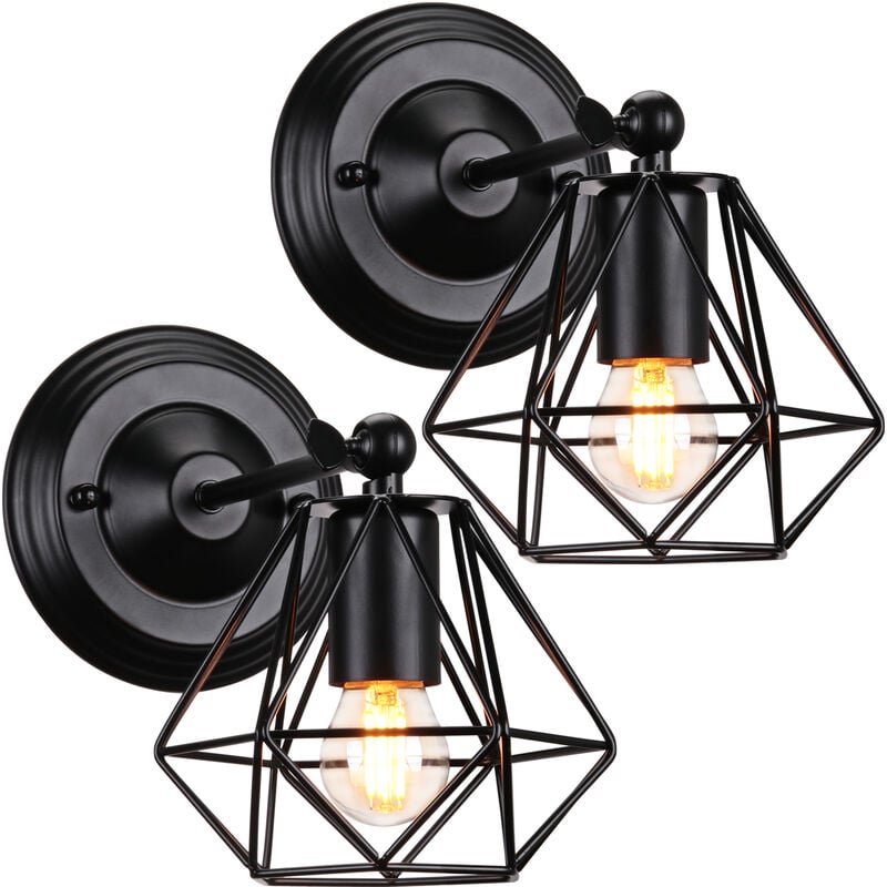 Stoex - 2PCS Metal Iron Cage Wall Light Industrial Wall Lamp Antique Wall Light Retro Wall Sconce Black for Bedroom Cafe Office