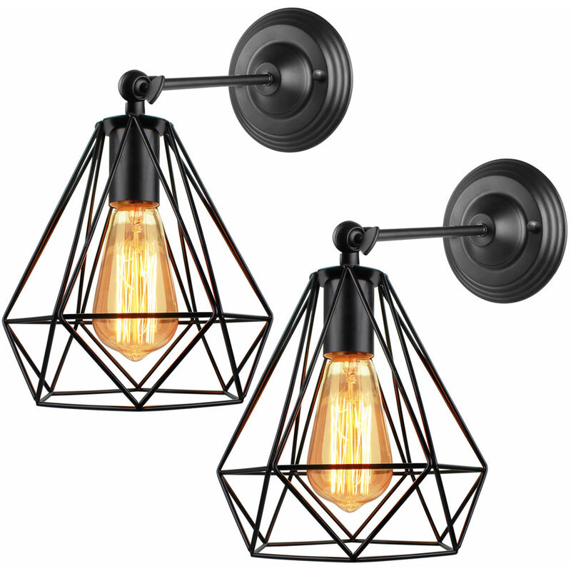 2PCS Metal Iron Cage Wall Light Black Retro Creative Wall Lamp Industrial Wall Sconce for Indoor Barn Restaurant Bedroom