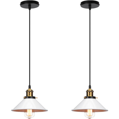2PCS Metal Iron Pendant Light Retro Industrial Pendant Lights Vintage Chandelier For Bedroom Cafe Bar Office White 22Cm