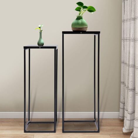 2pcs Metal Square Plant Stand, Large Flower Rack Holder Nesting Display, Modern Home Decor Side End Tables Living Room, Black