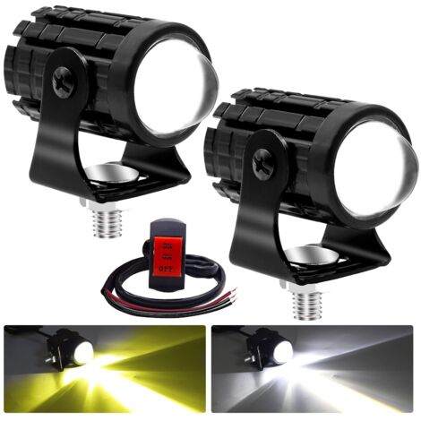 2PCS Mini Feux Additionnels Moto LED,12W Moto LED Feux de Brouillard Supplémentaires 12V 24V Projecteur Motos LEDs Ambre et Blanc avec Interrupteur pour Camion SUV, ATV Tracteur