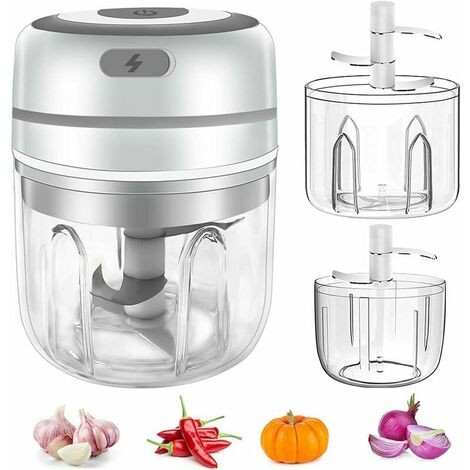 Mini Hachoir Électrique, Hachoir à Viande Sans Fil Puissant de 100 Ml, Mini  Mélangeur Portable de 3,7 V avec 2 Lames de Mélangeur, pour Noix / Oignons  / Fruits / Carottes / Aliments pour Bébés 