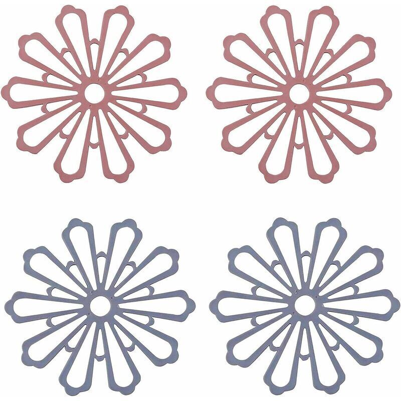 DEESSE SHOP - 4 pièces sous-verres en silicone, tapis de café isolé antidérapant en silicone, tapis de table antidérapant fleur creuse épaissie, pour