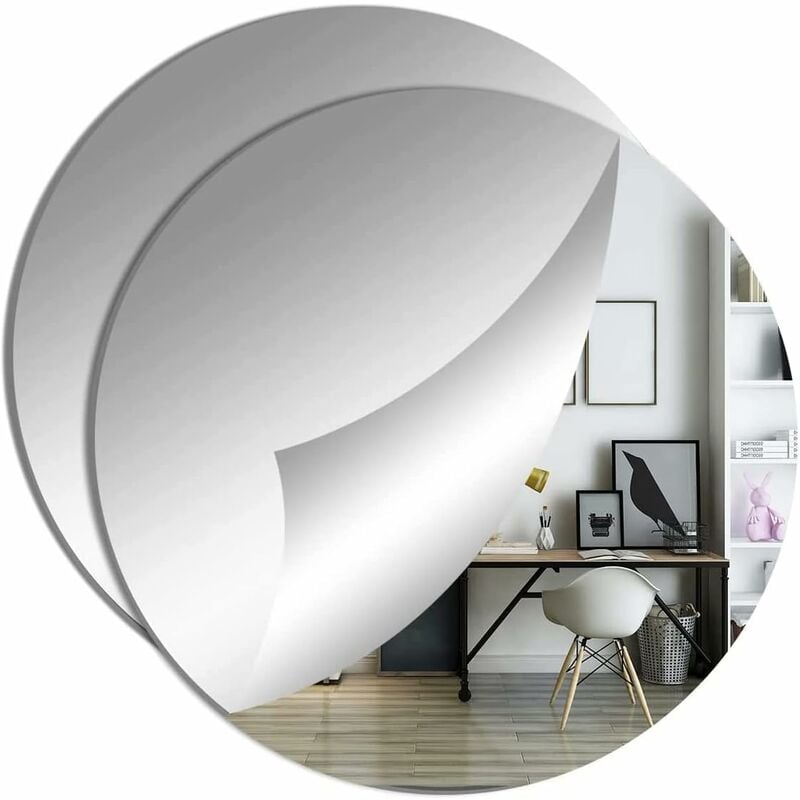 2pcs Miroirs muraux adhesif Miroir Cercle 40cm Miroir Plastique decoratif Miroir Acrylique Grand miroirs Rond pour Salle de Bain, Chambre, Porte, etc