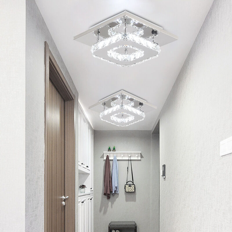 2pcs Modern Ceiling Light K9 Crystal Chandelier Clear Glass Ceiling Lamp LED for Living Room Bedroom Office Cool White