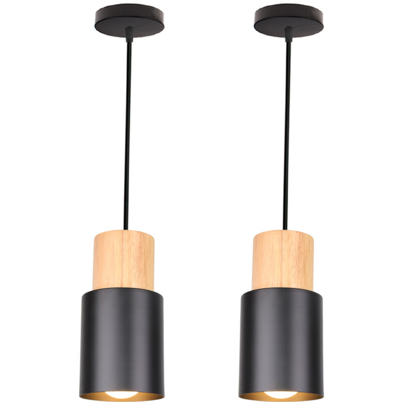 2PCS-Modern Pendant Light Minimalist Pendant Lights Retro Ceiling Lamp Wood Ceiling Light Vintage Pendant Lights Black