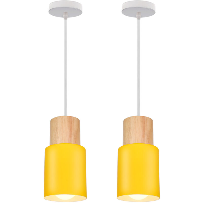 2PCS-Modern Pendant Light Minimalist Hanging Light Retro Ceiling Lamp Wood Ceiling Light Vintage Pendant Lamp Yellow