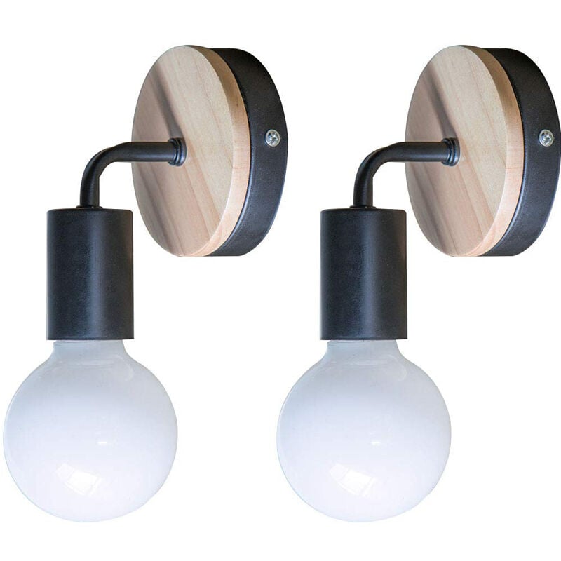 2pcs Modern Wall Light E27 Holder, Indoor Minilist Wall Lamp Simple Wall Sconce for Beside Bedroom Living Room (Black)