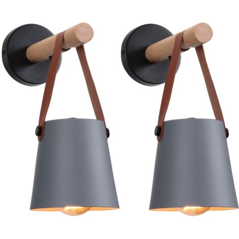 2PCS Modern Wall Light Nordic Wooden Wall Lamp (Grey), Indoor Wall Sconce, For Bedroom, Dining Room, Stair