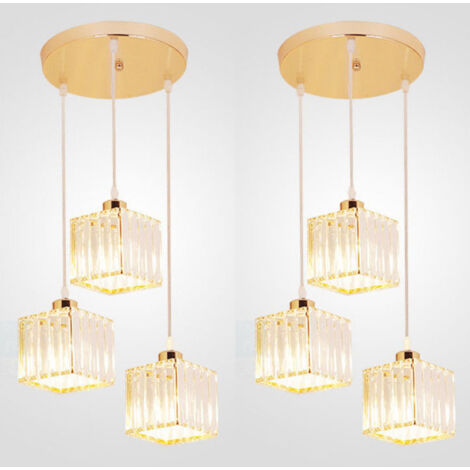 2pcs Moderno lampadario di cristallo a tre teste, plafoniera E27, altezza regolabile,illuminazione decorativa,lampada da studio, lampada da bar (oro)