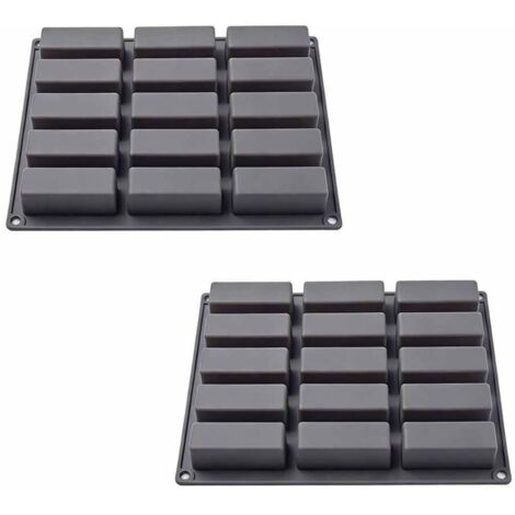 2PCS Moules Pour Barres De Céréales, 12 Cavités Moule Silicone Rectangulaire, Anti-adhésif Moule à Chocolat pour truffe, pain, muffin, brownie, pain de maïs, cheesecake et savon (Noir)