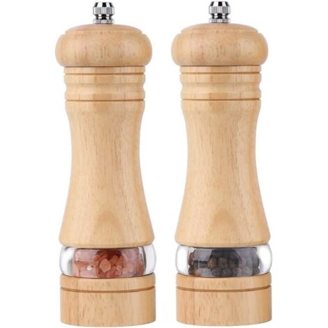 2Pcs Moulins à Poivre et Sel, Manuel Moulins à Épices,Moulin à Poivre en Bois, Salieres et Poivrieres Bois, Salière et Poivrière Réglables en Bois（Couleur du bois）