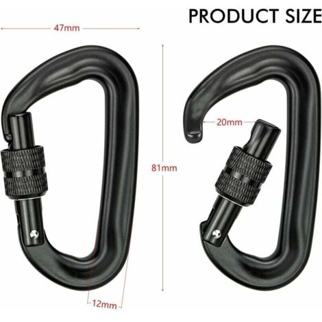 2Pcs Mousqueton Escalade 12KN (1200KG) Robustes Mousqueton Aluminium Mousqueton à Verrouillage en Forme de D pour Hamacs Balançoire de Yoga Camping Porte-clés Chiens de Serrure
