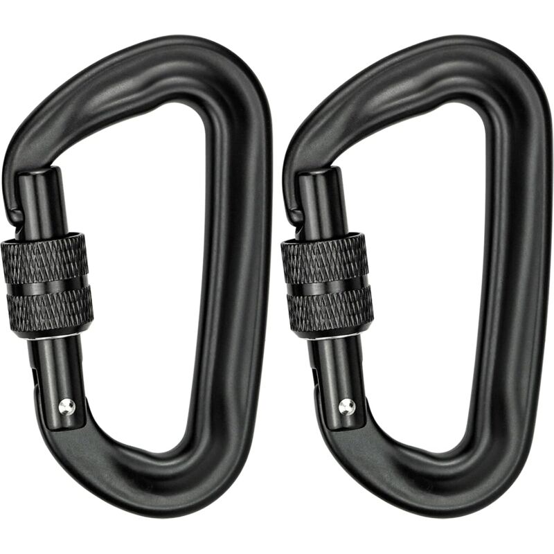 2PCS Mousqueton Escalade,Robustes Mousqueton Aluminium Mousqueton à Verrouillage en Forme de d pour Hamacs Balançoire de Yoga Camping(Noir)