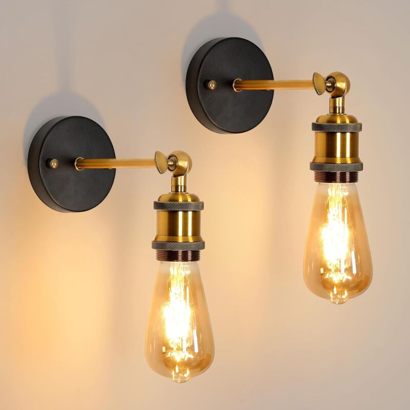 2pcs Métal Applique Murale Industrielle E27 Réglable Rétro Lampe Murale Décorative Salon Cuisine Bronze
