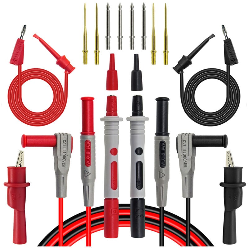 Paryou - Sondes de Multimètre, 8 Pièces de Cordon Testeur Electrique Inclus Pinces Crocodile, Mini Grip Fil, Petits Crochets et Sondes de Test