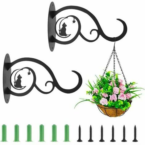 2Pcs Murale pour Plantes Décor ExtérieurSupport Plante Mural Balcon Crochet de Suspension en Fer Forgé Panier Suspendu pour Balcon de Jardin de Plante décor Mural