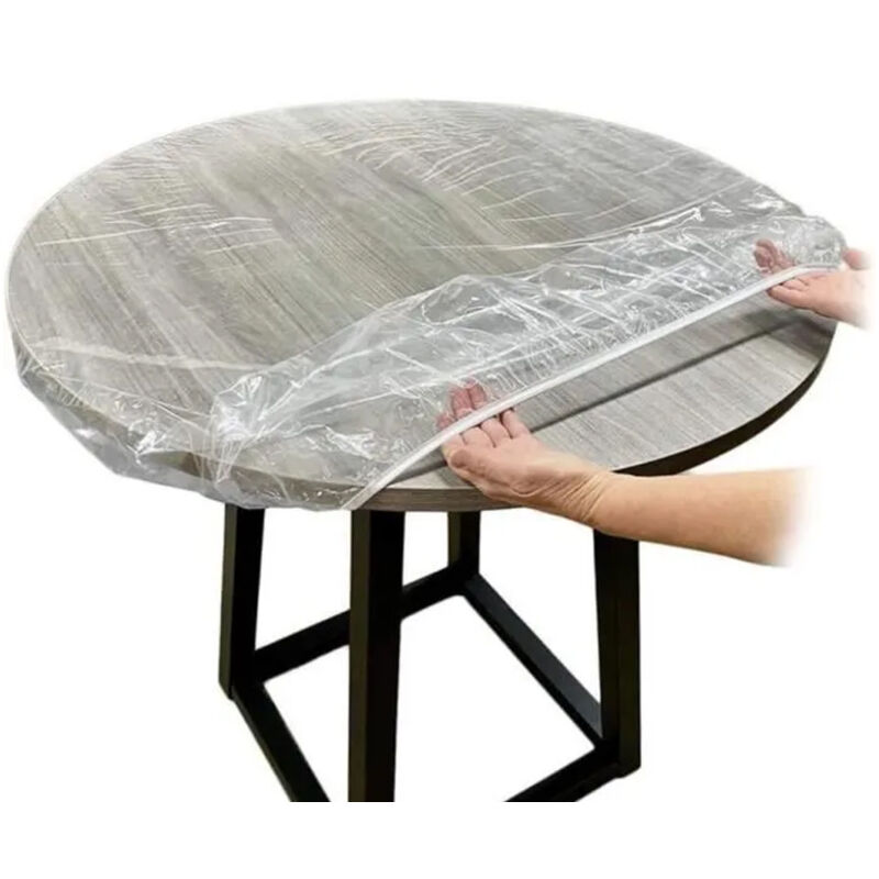 2pcs Nappe ajustée en Vinyle Nappe Ronde Transparente à Bords élastiques Couverture de Table imperméable 90-110CM
