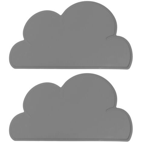 2pcs Nappe de Table Enfant Forme Nuage en Silicone Imperméable Anti-chaleur Assiette Bébé Gris
