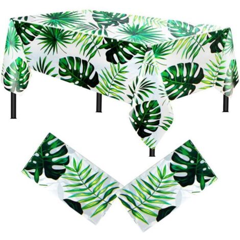 2pcs nappes hawaennes Nappe en Plastique impermable et rsistante lhuile Nappe en Feuille de Palmier Tropical Nappe PZCC