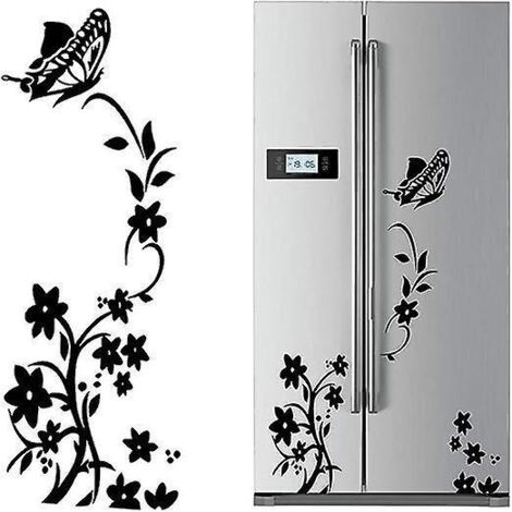 2pcs Noir Fleur Vigne Stickers Muraux Rfrigrateur En Pvc Papillon Autocollant Murales Amovible Art Dcor Pour Placard Maison Cuisine
