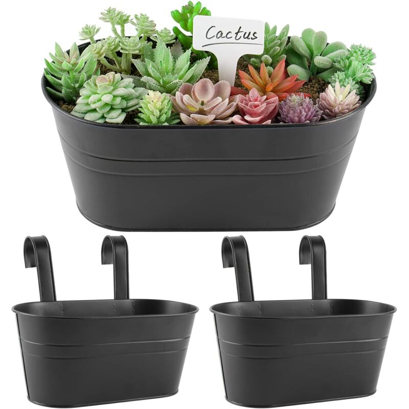 2pcs Noir Mat Pots de Fleurs à Suspendre Rétro Métal avec Double Crochet Pot Plante Supendu sans Trou de Drainage Vintage pour Décoration Jardin