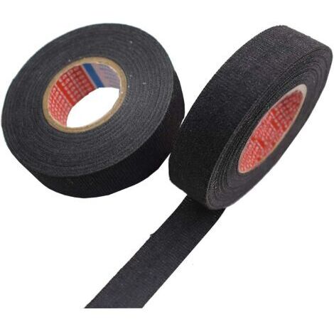 2PCS Noir Ruban adhésif auto-adhésif voiture véhicule Tissu Chiffon Bande Circuit Faisceau de câblage dédiée haute température pour voiture(19 mm x 15 m,25mm x 15 m)