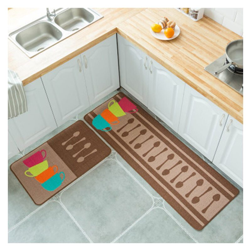 2pcs non-slip kitchen mat rubber back pad carpet set (color cup 50X80+50X150cm)