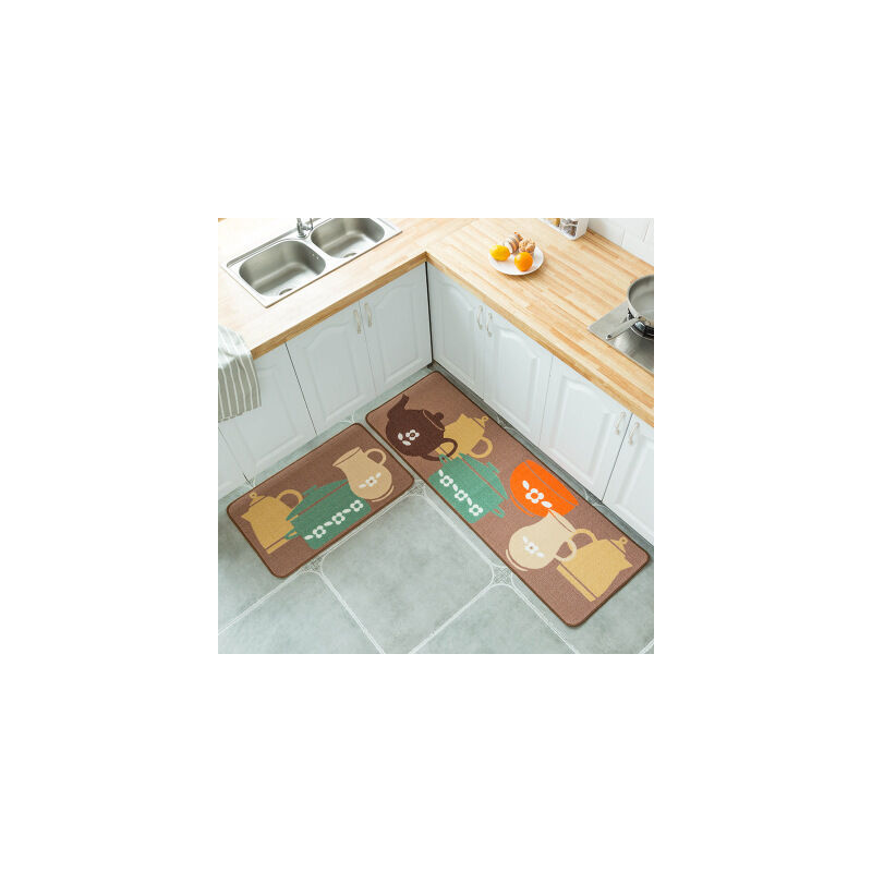 2pcs non-slip kitchen mat rubber back pad carpet set (tea set 50X80+50X150cm)