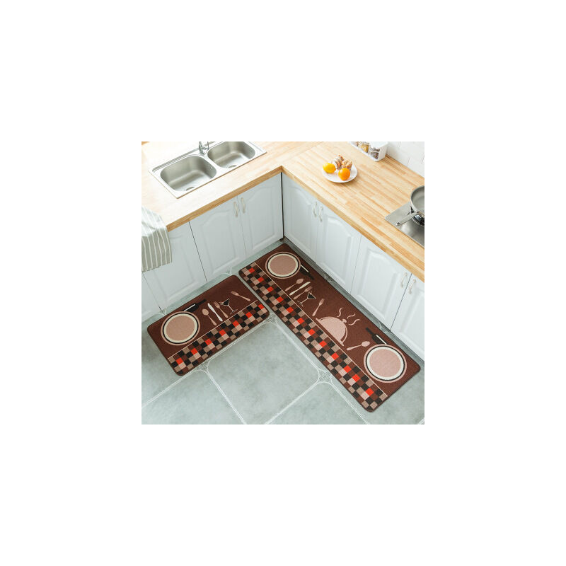 2pcs non-slip kitchen mat rubber back pad carpet set (tea set 50X80+50X150cm)