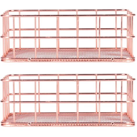2PCS Nordic Simple Rose Gold Wrought Iron Storage Basket Desktop Organizer ContainerS