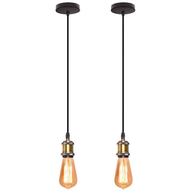 2X Industrial Pendant Lighting Fitting, Vintage Simple Hanging Ceiling Lamp, Retro Chandelier E27 Socket (Bronze)