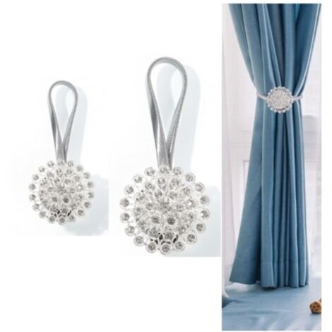 2Pcs Paire d'Embrasses de Rideaux Magnétiques, Forme de Boule de Perle Exquise, Accessoires de Salon, Embrasses de Rideaux, Retenues de Rideaux sans Perçage sur Mur, Chambre, Bureau, Hôtel--blanc(exte