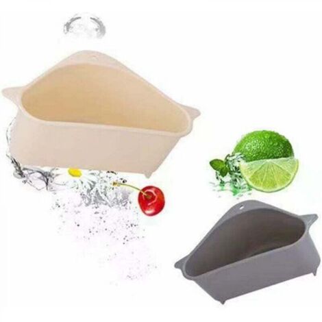 2pcs Panier de crépine d'évier de Cuisine, Panier de crépine d'évier d'angle Panier d'évier Multifonctionnel sans poinçon avec Ventouse pour Coin de Support (1 Blanc + 1 Gris)