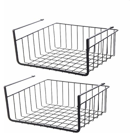 2PCS Panier Suspendu, Métallique Paniers à Étagères Empilables Panier de Rangement de Cuisine pour Cuisine,Pantry,Bureau,Bookshelf,Placard,Salle de Bain (Noir)