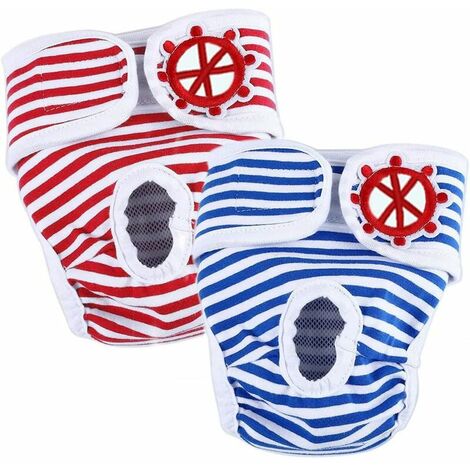 2pcs pantalons physiologiques pour chien de compagnie sous-vêtements physiologiques de chienne réglables lavables (rayures rouges et blanches + rayures bleues et blanches, taille L)