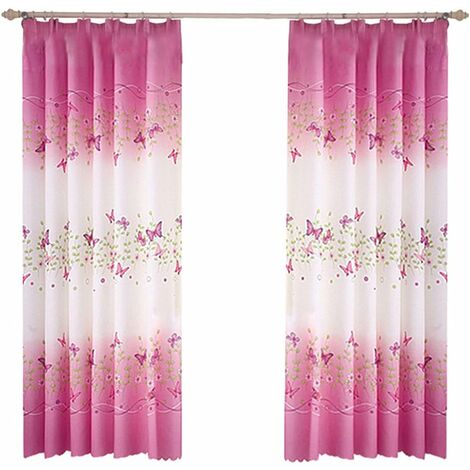 2pcs Papillon Imprimer Rideau Frais Paysage Ke Pont Porte Fenêtre Décoration pour Salon 1 m x 2 m JUNJUN