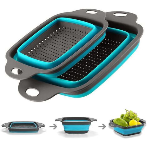 2pcs-passoire Pliable Silicone, Colander Set, Portable Panier De Fruits, Conomisez De L'espace De Cuisine,facile  Nettoyer,idal Pour Les Ptes, Les