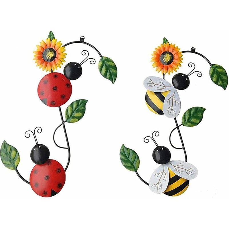2pcs Patio en métal Patio Decor Bumble BeeBonne Coccinelle Art Accents Jardin Sculptures