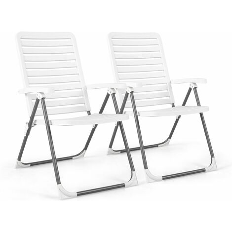 2pcs Patio Folding Chair Adjustable Reclining High Back Folding Chair-White