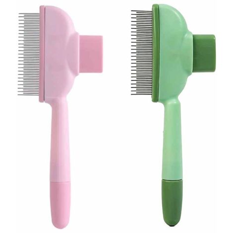 2Pcs Peigne Pour Chat, Brosse Pour Chat Poil Long, Brosse Attrape Poils Pour Chats, Brosses Pour Chien, Brosses de Toilettage pour Chats avec Bouton de Déverrouillage(Vert et Rose)